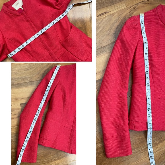 $660‼️MAJE Tweed Short Blazer Jacket Collarless Long Pleated Sleeves Pink Red M - Picture 11 of 13